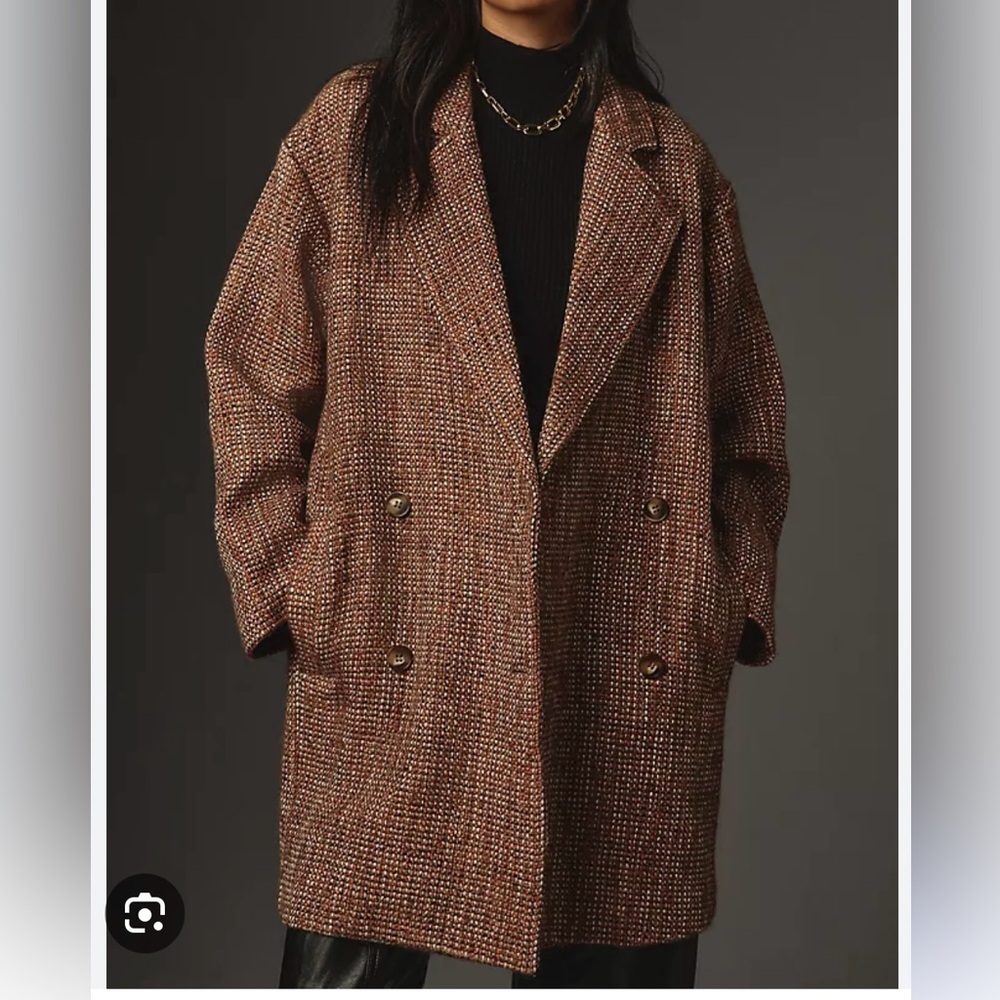 Anthropologie Pilcro Tweed Brown Cocoon Coat – Women’s Large – NWOT